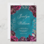 Aqua Blauwgroen Merlot Jewel Tone bruiloft uitnodi Kaart (Voorkant)