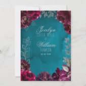 Aqua Blauwgroen Merlot Jewel Tone bruiloft uitnodi Kaart (Achterkant)