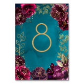 Aqua Blauwgroen Merlot Jewel Tone Gold Tafelnummer (Voorkant)