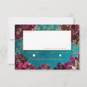 Aqua Blauwgroen Merlot Jewel Tone Gold Wedding RSV RSVP Kaartje (Achterkant)