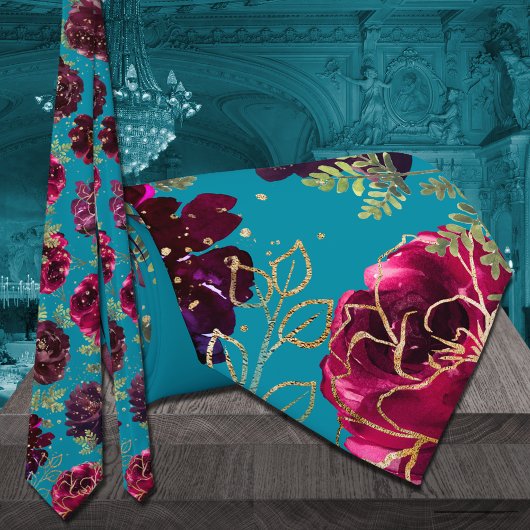 Aqua Blauwgroen Merlot Jewel Tone Gold Wedding Stropdas