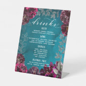 Aqua Blauwgroen Merlot Jewel Tone Wedding Grote Ba Reclamebord Met Voetstuk (Voorkant)