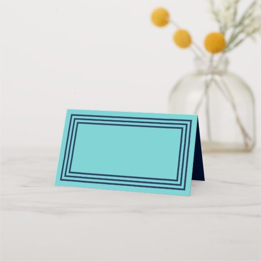 Aqua Blauwgroen met Triple Navy Blue Borders Plaatskaartje (Voorkant)