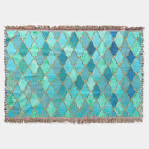 Aqua Blauwgroen Mint Gold Oriental Moroccan Tegel Deken