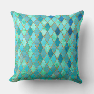 Aqua Blauwgroen Mint Gold Oriental Moroccan Tegel Kussen