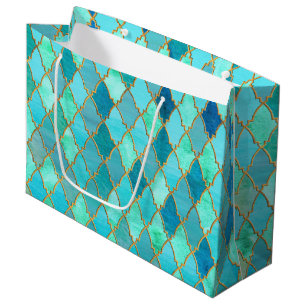 Aqua Blauwgroen Mint Gold Oriental Moroccan Tegel Large Cadeautasje