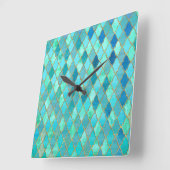 Aqua Blauwgroen Mint Gold Oriental Moroccan Tegel Vierkante Klok (Hoek)