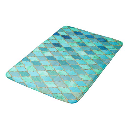 Aqua Blauwgroen Mint Gold Oriental Moroccan Tile Badmat (Gekanteld)