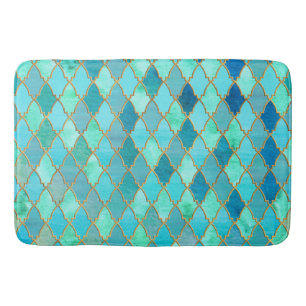 Aqua Blauwgroen Mint Gold Oriental Moroccan Tile Badmat