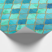 Aqua Blauwgroen Mint Gold Oriental Moroccan Tile Cadeaupapier (Hoek)