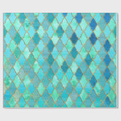 Aqua Blauwgroen Mint Gold Oriental Moroccan Tile Cadeaupapier (Vlak)