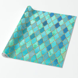 Aqua Blauwgroen Mint Gold Oriental Moroccan Tile Cadeaupapier