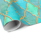 Aqua Blauwgroen Mint Gold Oriental Moroccan Tile Cadeaupapier (Rol Hoek)