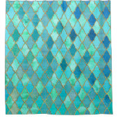 Aqua Blauwgroen Mint Gold Oriental Moroccan Tile Douchegordijn (Voorkant)