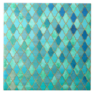 Aqua Blauwgroen Mint Gold Oriental Moroccan Tile Tegeltje