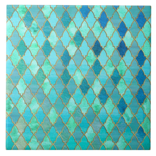 Aqua Blauwgroen Mint Gold Oriental Moroccan Tile Tegeltje (Voorkant)