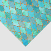 Aqua Blauwgroen Mint Gold Oriental Moroccan Tile Tissuepapier (Detail)