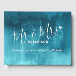 Aqua blauwgroen modern kunstboek aangepast bezoeke gastenboek
