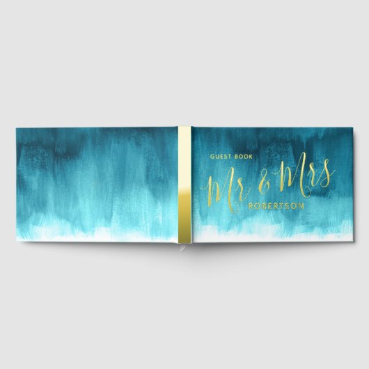 Aqua blauwgroen moderne kunst op maat bruiloft gastenboek (Volledig)