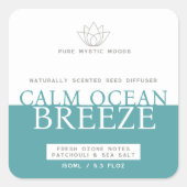 Aqua blauwgroen oceaanbries riet diffuser label (Voorkant)