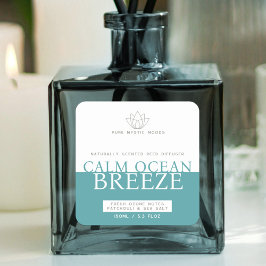 Aqua blauwgroen oceaanbries riet diffuser label