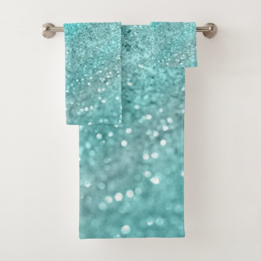Aqua Blauwgroen Ocean Glitter #1 Bad Handdoek (Insitu)