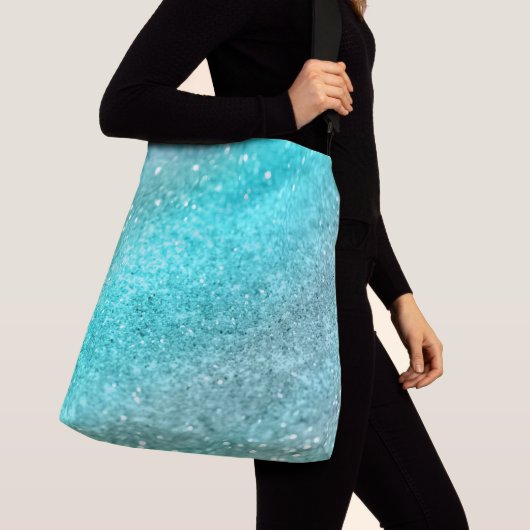 Aqua Blauwgroen Ocean Glitter #1 Crossbody Tas (Dichtbij)