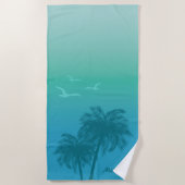 Aqua Blauwgroen palmbomen tropische zomer met naam Strandlaken (Voorkant)