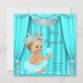Aqua Blauwgroen Prinses Baby shower Silver Blonde Kaart