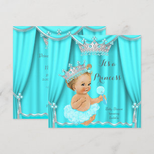 Aqua Blauwgroen Prinses Baby shower Silver Blonde Kaart
