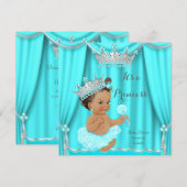 Aqua Blauwgroen Prinses Baby shower Silver Brunett Kaart (Voorkant / Achterkant)
