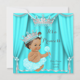 Aqua Blauwgroen Prinses Baby shower Silver Brunett Kaart