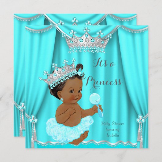 Aqua Blauwgroen Prinses Baby shower Silver Ethnic Kaart (Voorkant / Achterkant)