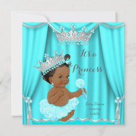 Aqua Blauwgroen Prinses Baby shower Silver Ethnic Kaart