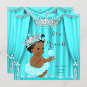 Aqua Blauwgroen Prinses Baby shower Silver Ethnic Kaart