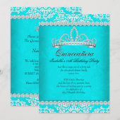 Aqua Blauwgroen Quinceanera 15e verjaardag Tiara Kaart (Voorkant / Achterkant)