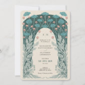 Aqua Blauwgroen Roze Art Nouveau-Deco Fusion Vinta Kaart (Voorkant)