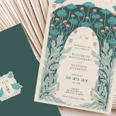 Aqua Blauwgroen Roze Art Nouveau-Deco Fusion Vinta Kaart