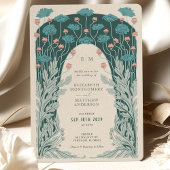 Aqua Blauwgroen Roze Art Nouveau-Deco Fusion Vinta Kaart