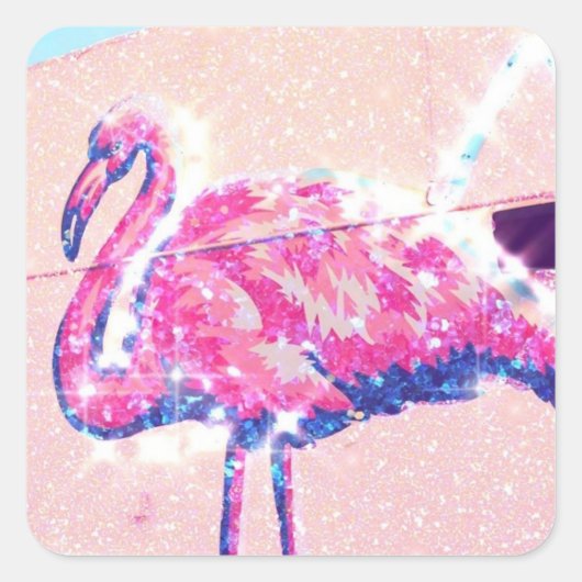 aqua blauwgroen roze flamingo glitter florida tamp vierkante sticker (Voorkant)