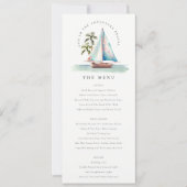 Aqua Blauwgroen Sailboat Palm Seascape Wedding Men Kaart (Voorkant)