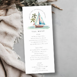 Aqua Blauwgroen Sailboat Palm Seascape Wedding Men Kaart