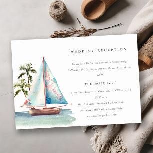 Aqua Blauwgroen Sailboat Palm Seascape Wedding Rec Informatiekaartje