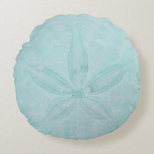 Aqua Blauwgroen Sand Dollar Nautical Coastal Zee Rond Kussen
