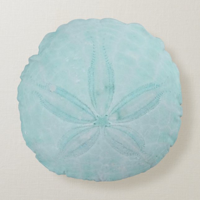 Aqua Blauwgroen Sand Dollar Nautical Coastal Zee Rond Kussen (Voorkant)