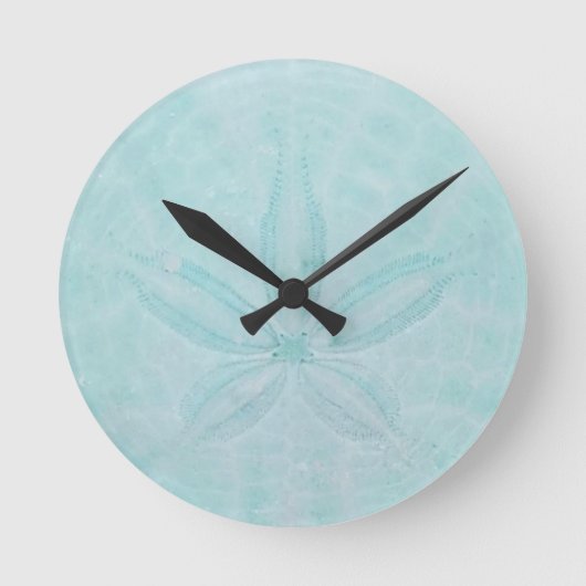 Aqua Blauwgroen Sand Dollar Nautical Coastal Zee Ronde Klok (Voorkant)