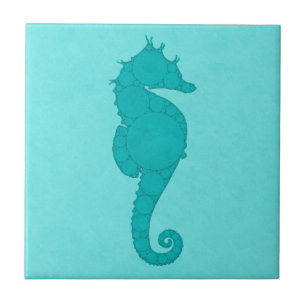 Aqua Blauwgroen Seahorse Digitaal Mozaïek Tegeltje