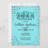 Aqua Blauwgroen Silver Glitter Confetti Afstuderen Kaart (Voorkant)