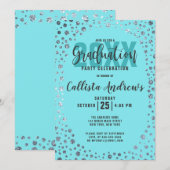 Aqua Blauwgroen Silver Glitter Confetti Afstuderen Kaart (Voorkant / Achterkant)
