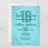 Aqua Blauwgroen Silver Glitter Confetti Border Swe Kaart (Voorkant)